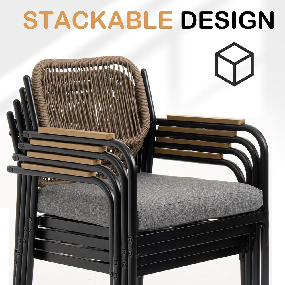 Stackable Patio Dining Chairs Set of 6, Modern Stacking Outdoor Dining Chairs...
