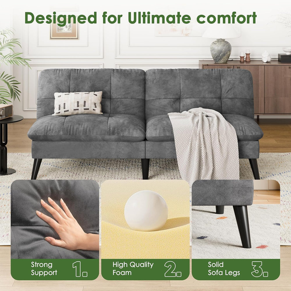 Vongrasig Futon Sofa Bed Velvet Futon Couch with Adjustable Backrest, Small C...