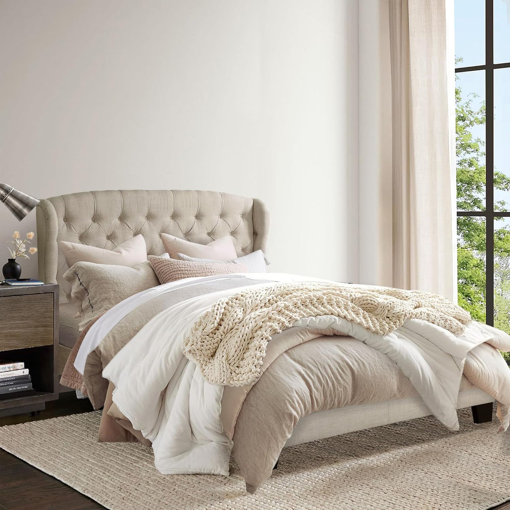 Rosevera Josie Wingback Bed/Tufted Headboard Adjustable Height Bed Frame/Fabr...