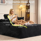 ovios 67'' Chaise Lounge Chair Indoor, Oversized Upholstered Boneless Sofa Bed with Cup Holders, Deep Seat Sleeper Couch, Plush Cloud Sofas Couches for Living Room (Faux Fur, Black)