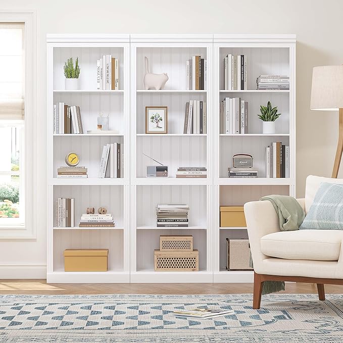 Spirich 5 Tier White Bookshelf, Tall Bookshelf with Storage, Open Wooden Book Shelf, Modern Large Bookcase for Living Room, Home Office, Dinning Room