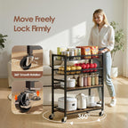 Kitchen Storage Cart, 4 Tier Utility Rolling Snack Cart, Fruit & Vegetables Basket Stand, Pantry Storage with 4 Detachable Mesh Basket for Kitchen, Bathroom, Living Room, Office, Balcony, Black