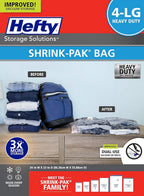 Hefty Vacuum Bags for Clothes 4 Pack, Space Saving Large Vacuum Storage Bags (34 X 22 Inches) Compression Seal for Bedding, Travel Pump Included (4 Large Heavy Duty)