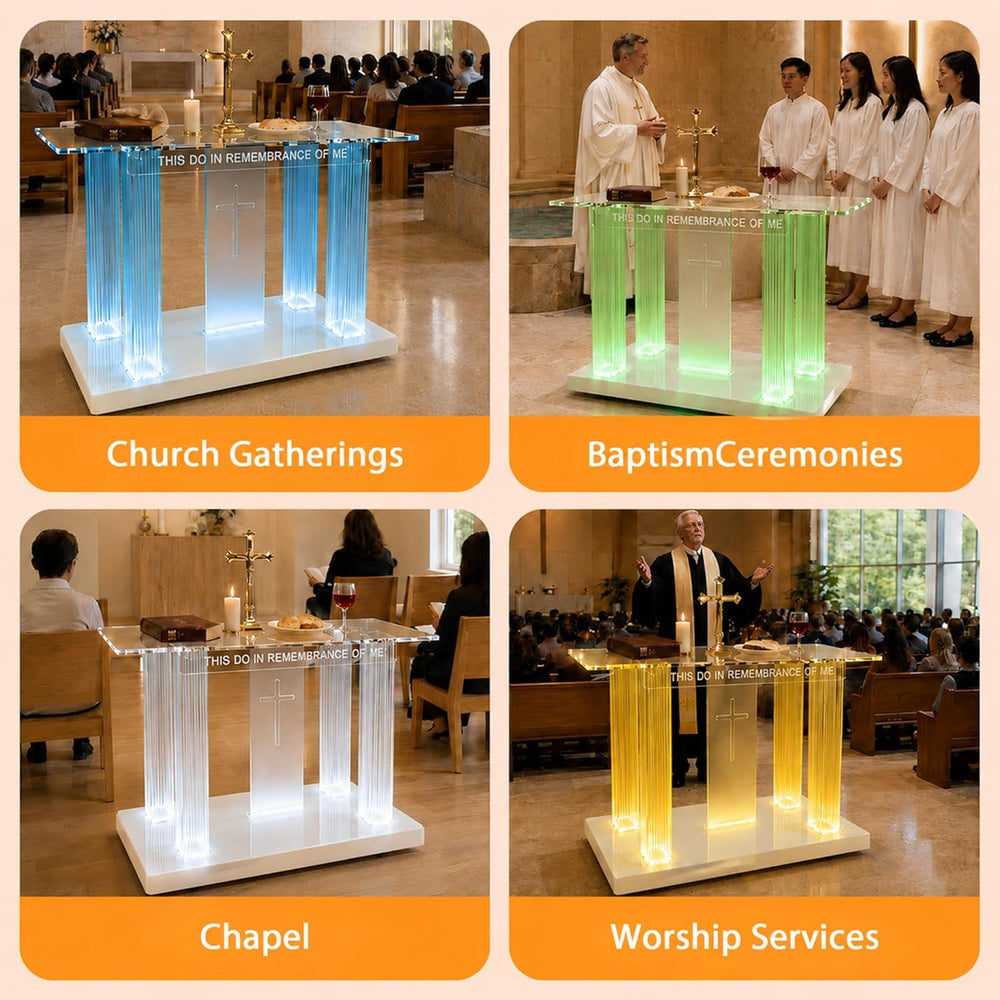 Clear Acrylic Holy Communion Table, Church Altar Table with LED Color Changin...