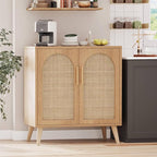 Rovaurx Rattan Storage Cabinet with Doors, Modern Accent Bathroom Floor Cabinet, Sideboard Buffet for Living Room, Entryway, Dining Room and Kitchen, Natural BMGZ108M