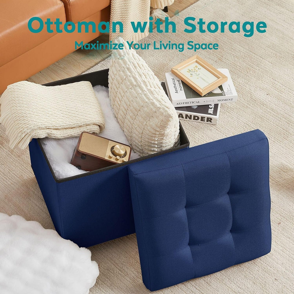 BRIAN & DANY Ottoman with Storage, Square Storage Ottoman for Dorm, Linen...