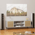 JUMMICO TV Stand for 65 Inch TV, Mid Century Modern TV Stand, Entertainment Center with Storage Cabinet and Open Shelves, TV Console Table Media Cabinet for Living Room, and Bedroom (White)
