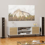 JUMMICO TV Stand for 65 Inch TV, Mid Century Modern TV Stand, Entertainment Center with Storage Cabinet and Open Shelves, TV Console Table Media Cabinet for Living Room, and Bedroom (White)