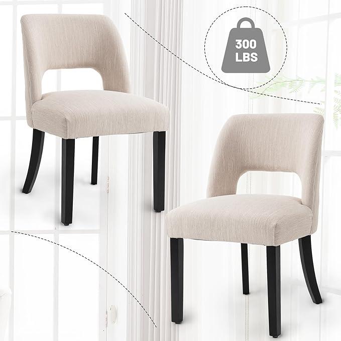 VKNOW Wooden Dining Chairs Set of 4, Modern Fabric Upholstered Dining Room Ch...