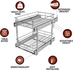 2-Tier Pull Out Cabinet Organizer (17.5" W x 22" D), Pull Out Shelves and Drawer for Kitchen Pantry Storage Basket, Heavy-Duty Metal Sliding Shelf, Chrome Finish