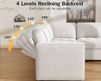 Vipbear 8 Seat U Shaped Modular Sectional Sleeper Sofa with Pull Out Bed/Reclining Backrest/USB Ports/Table/LED Light/Storage Seat, Sectional Sleeper Couch, Tool-Free Assembly, Chenille Beige