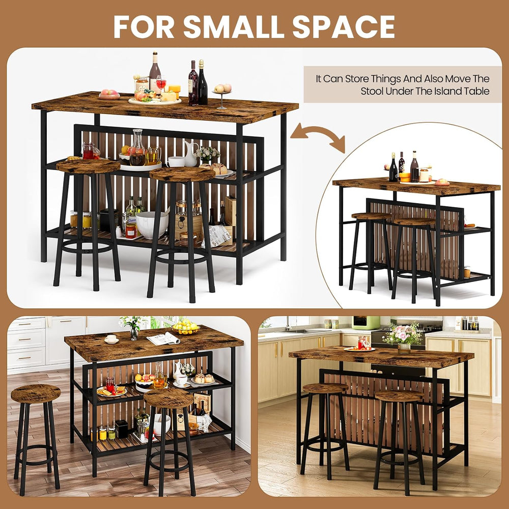DKLGG Kitchen Island with Seating & Storage, Farmhouse Dining Table Set f...