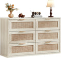 LEYAOYAO Rattan Dresser for Bedroom Set of 2, Boho 48" Wide White Dresser Chest of Drawers, Dressers TV Stand with Metal Handle, Storage Dressers Closet Organizer for Living Room, Hallway