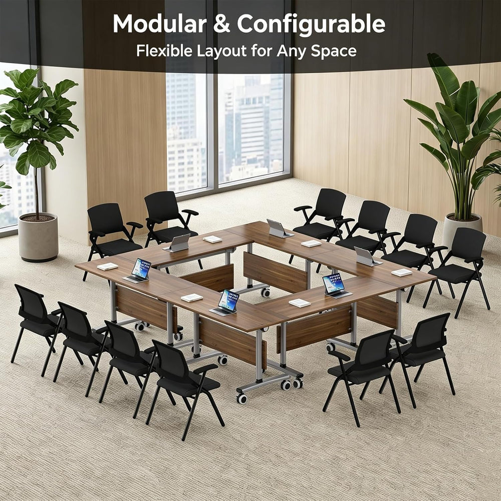 Folding Conference Table with Wheels, 47" Mobile Training Table, Flip To...
