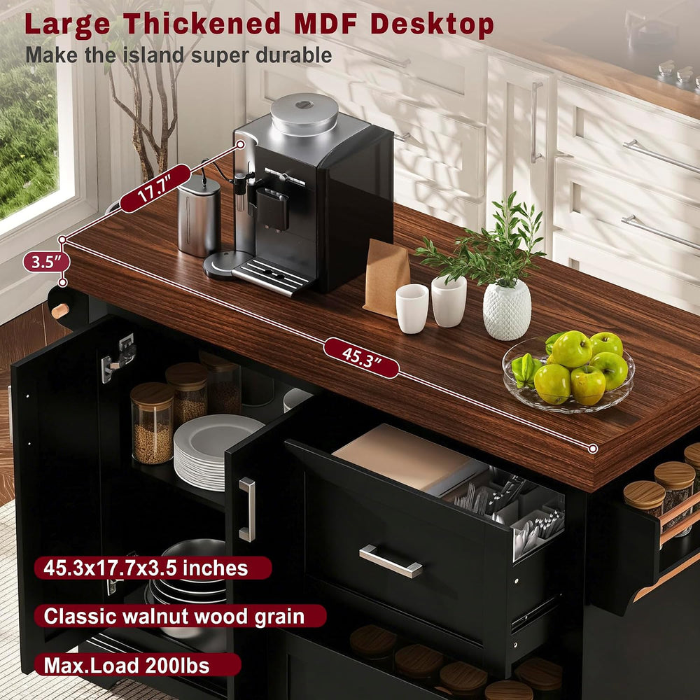 53" Large Kitchen Island with 3.5" Thick Desktop, Spice and Towel R...