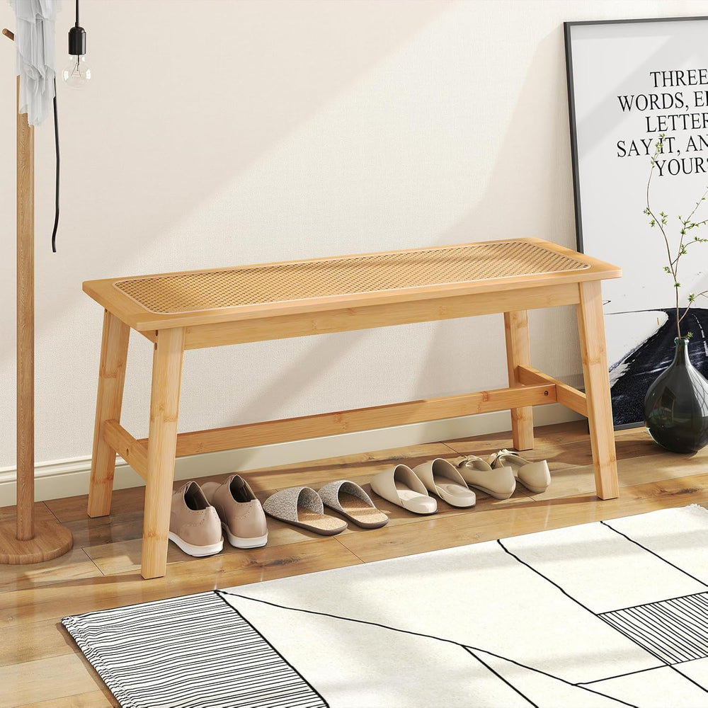 Giantex 39.5" Bamboo Dining Bench with Handwoven Rattan Seat, 600lbs Cap...