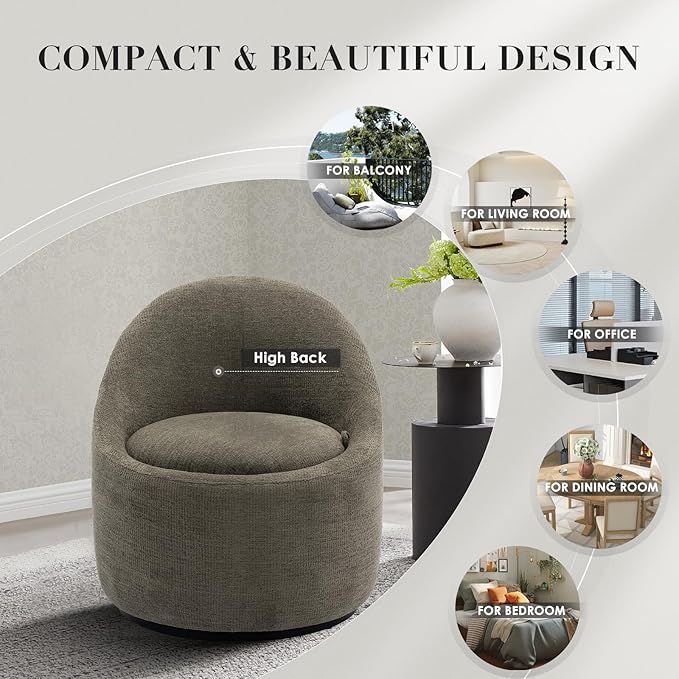 COLAMY Swivel Accent Chair Set of 2, 360° Swivel Round Chair with Hidden Storage, Modern Small Barrel Armchair for Living Room/Bedroom, Green