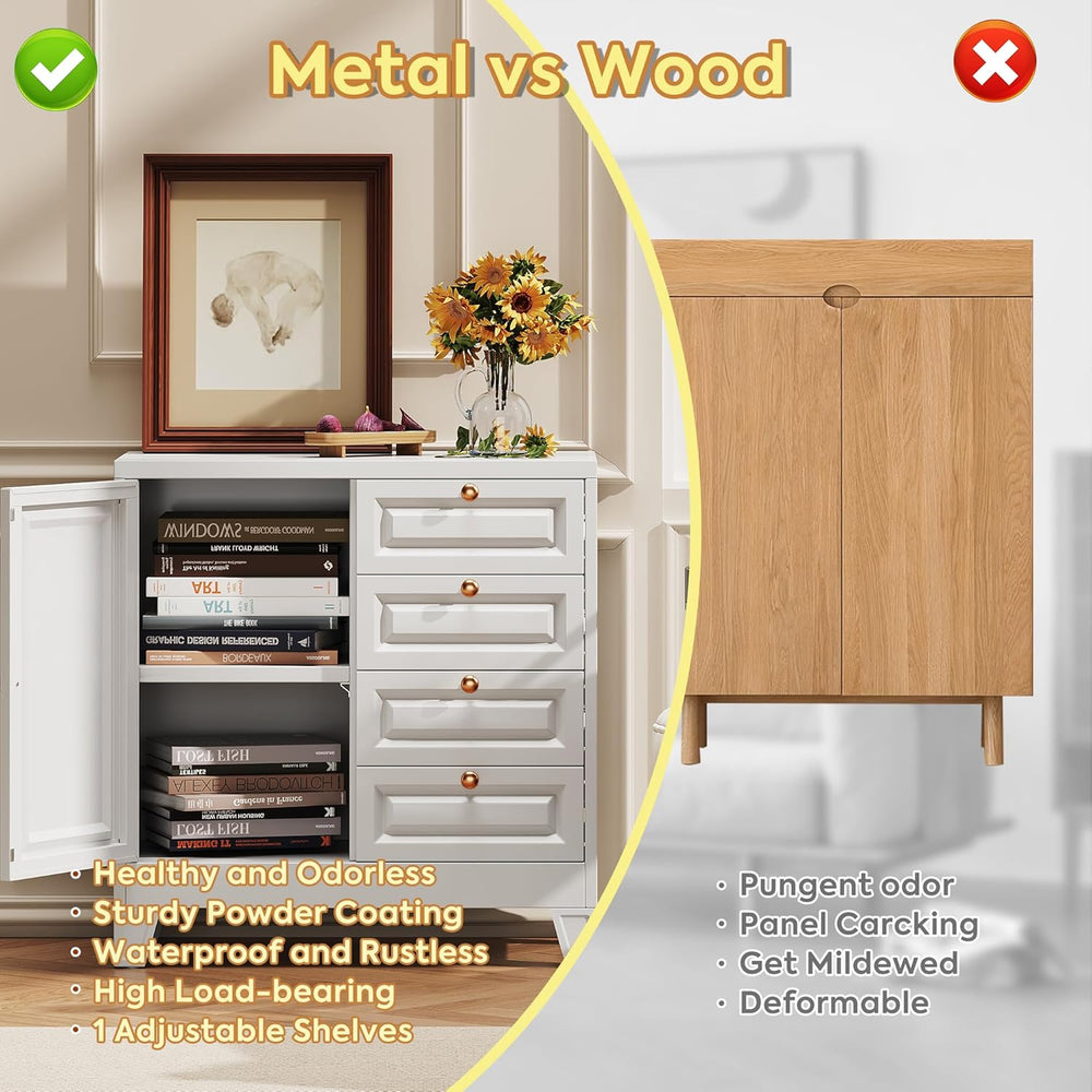 Bathroom Storage Cabinet with 4 Drawers,Metal Bathroom Floor Cabinet with Doo...