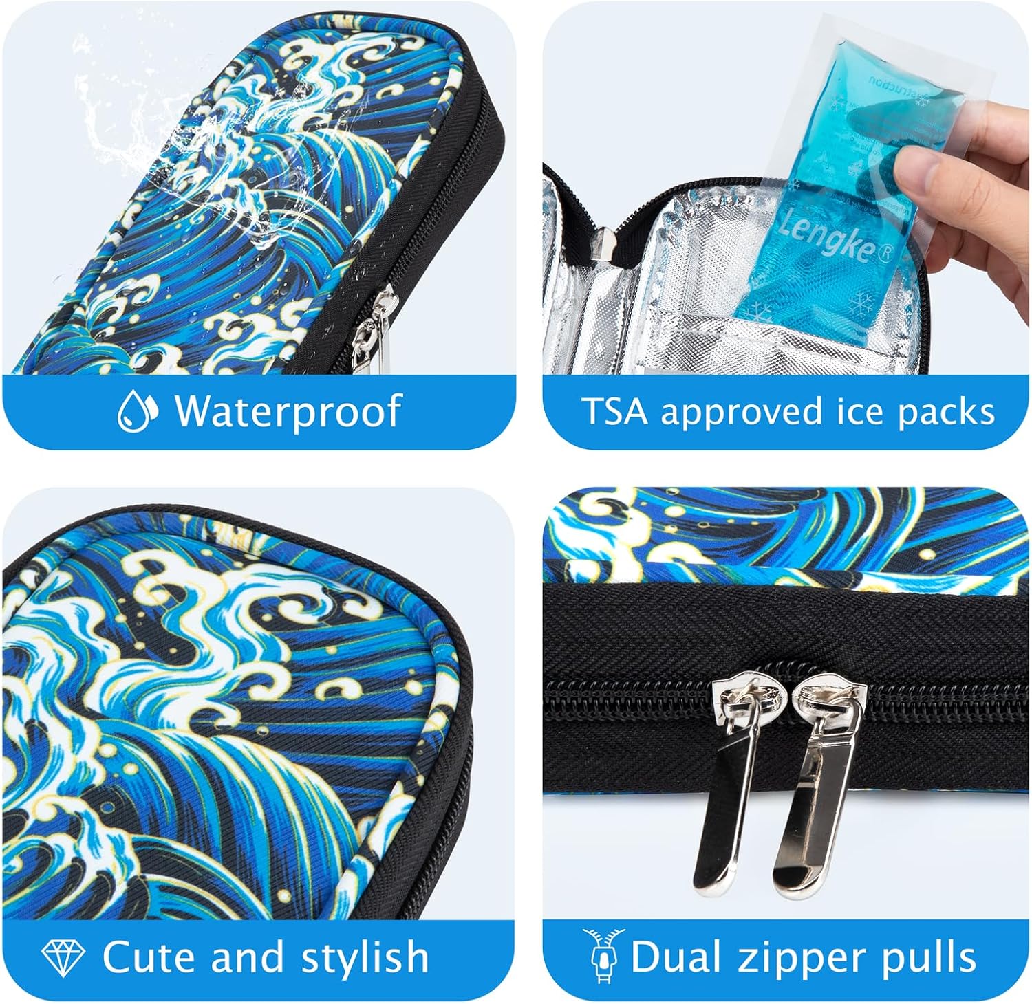 YOUSHARES Insulin Cooler Travel Case - Diabetic Case Insulated Organizer Portable Cooling Bag for Insulin Pen and Medication Diabetic Care Supplies with 2 TSA Approved Ice Pack