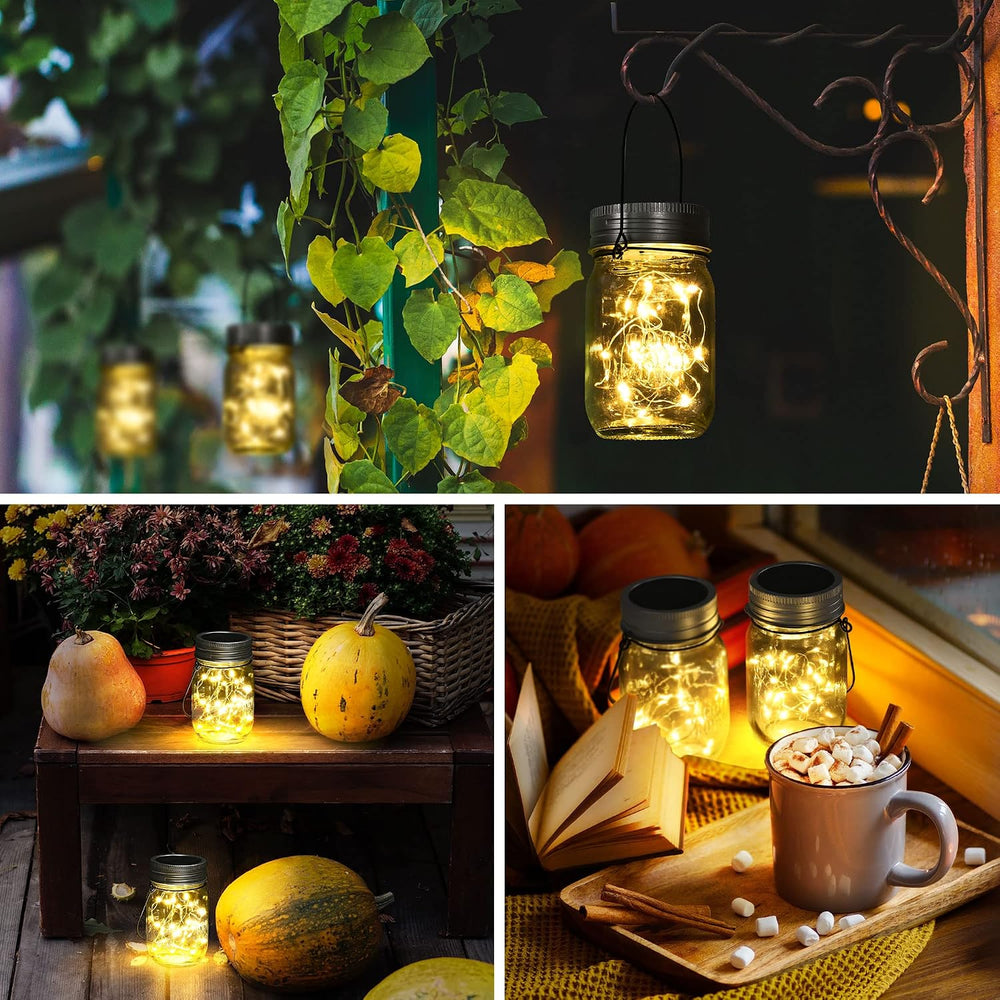 GIGALUMI Hanging Mason Jar Solar Lights, 6 Pack 30 Led Hanging Lantern