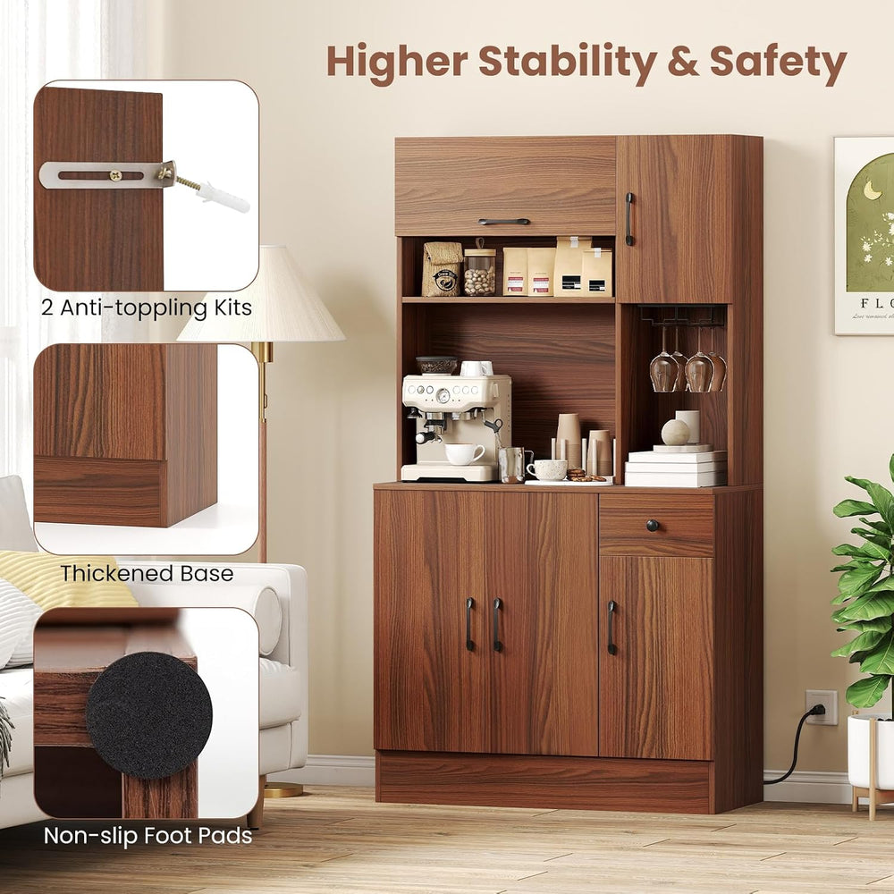 LOKO 66” Tall Pantry with Charging Station, Freestanding Storage Cabinet with...
