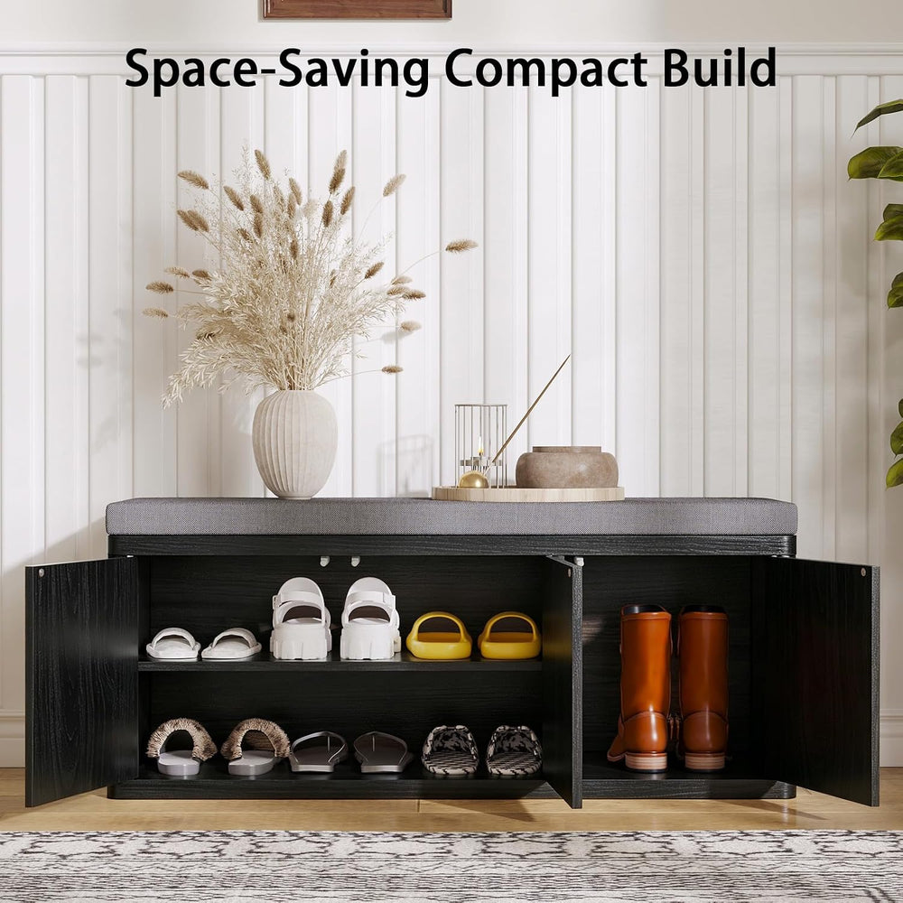 41.3" Fluted Shoe Storage Bench, Entryway Bench with 2" Cushioned S...