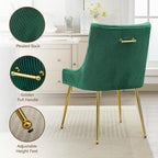 Velvet Dining Chairs Set of 6 Gold Legs,Upholstered Velvet Accent Chairs, Pleated Back Design & Gold Pull Handle, Mid Century Modern Chairs for Dining/Kitchen/Living Room,Green