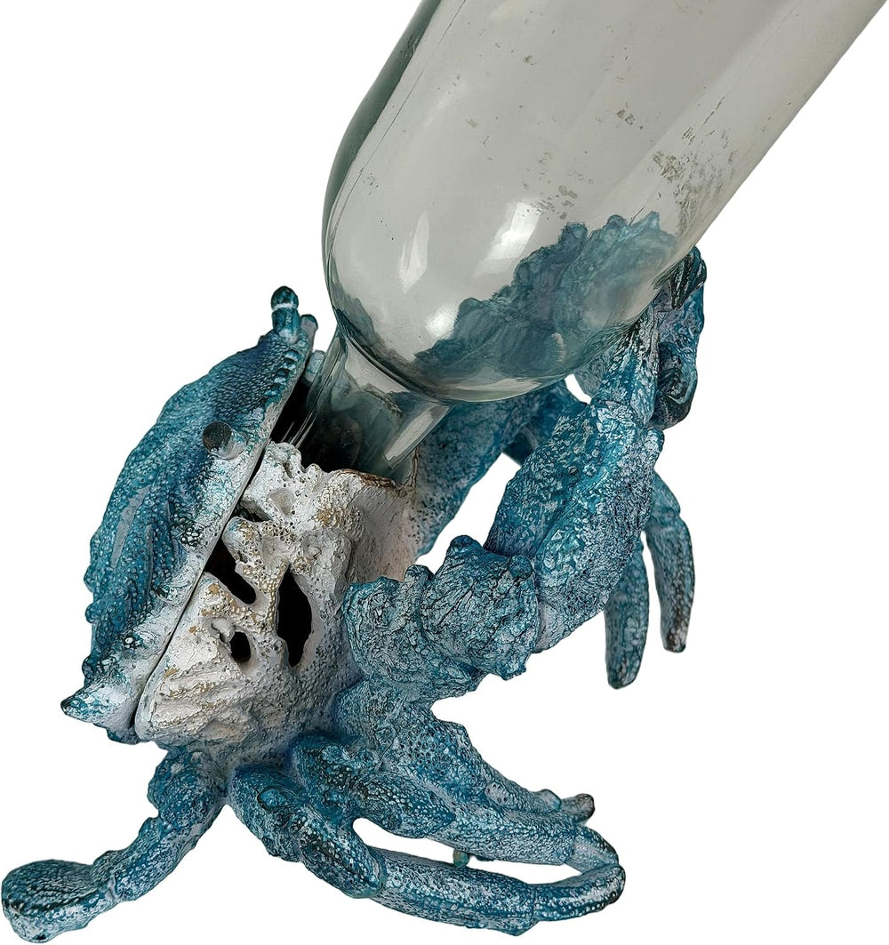 Crab Wine Bottle Holder, 8 Inch Turquoise Resin with Coral-Look Center | Rais...