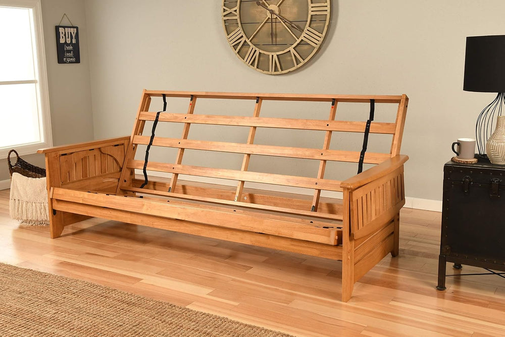 Kodiak Furniture Phoenix Queen Size Futon Set in Butternut Finish, Suede Navy