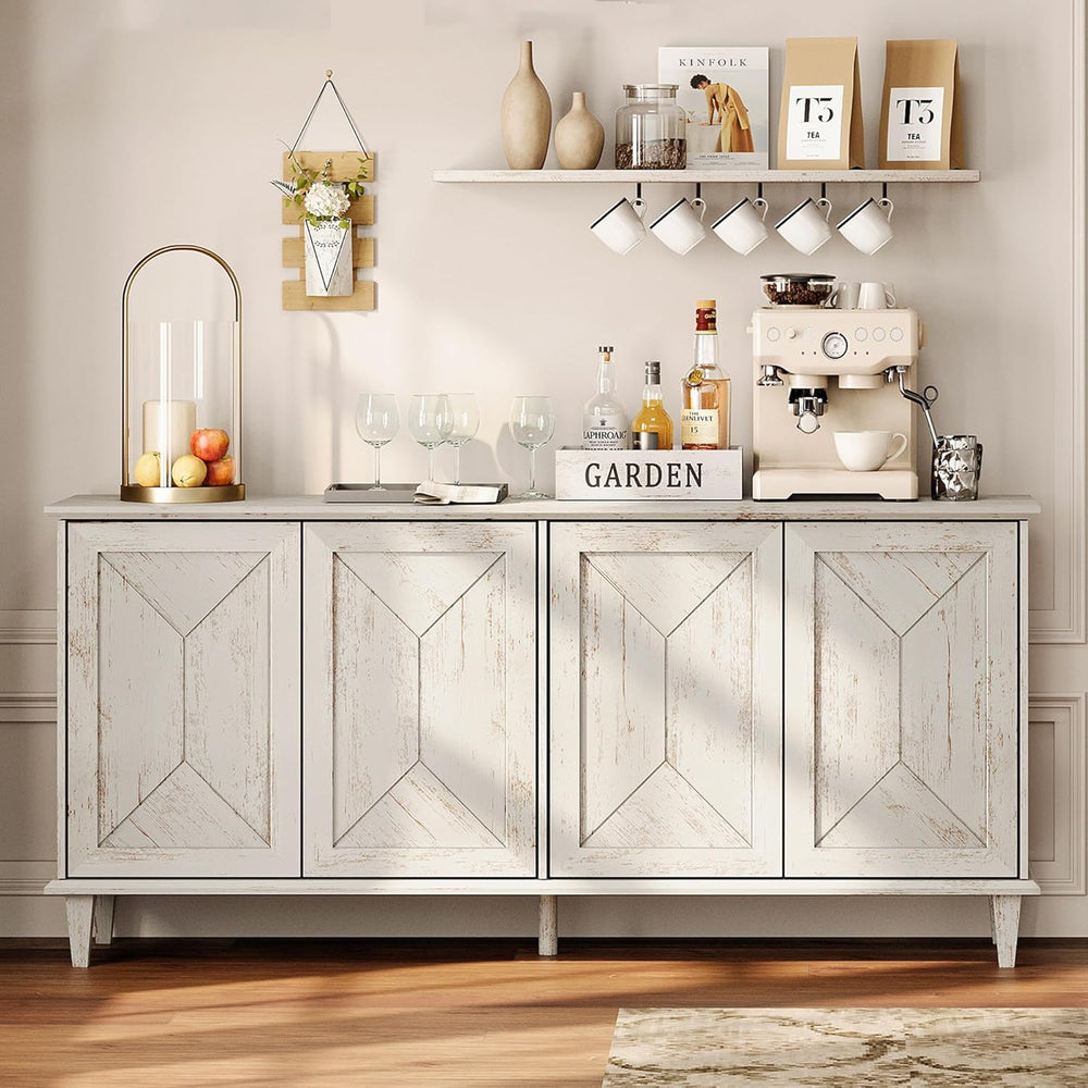 WAMPAT 65-inch Handcrafted Patchwork Decorative Buffet Cabinet with Pop-Up De...