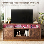 Casaottima TV Stand for 65 Inch TV, Farmhouse Entertainment Center with Power Outlet & LED Light and Storage Cabinets, Console Table and Media Furniture for Living Room Bedroom, Walnut