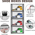 12 Pack Large Shoe Organizers Storage Boxes for Closet Clear Plastic Stackable Shoe Box Storage Bins with Lids, Under Bed Shoe Containers for Entryway, Size 12 Gray