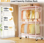 P1 Rolling Closets with Wheels and Shelves, Portable Closet Wardrobe for Clothes Hanging, Pink Clothing Storage and Organizer System for Bedroom, 35.5" W x 15.7" D x 80.5" H, Hold 500lbs