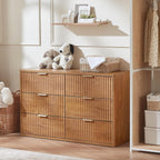 LEYAOYAO Fluted 6 Drawers Dresser Set of 2, 48" Wide Modern Chest of Drawers with Wood Grain Top, Curved Profile Design, Dresser TV Stand, Wooden Drawer Organizer for Bedroom, Living Room,Brown
