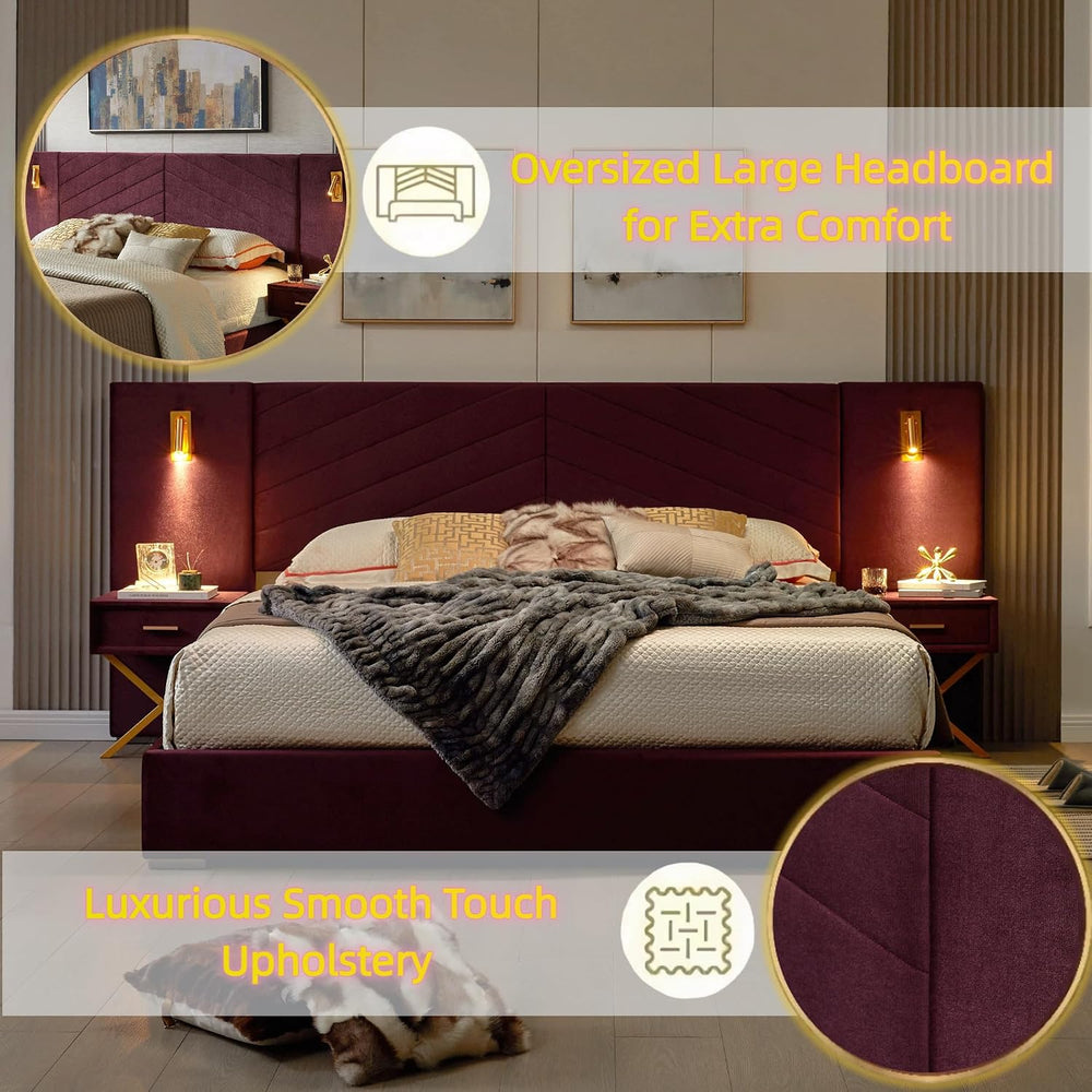 GDFStudio King Size Velvet Platform Bed Frame with Wingback Vertical Channel ...