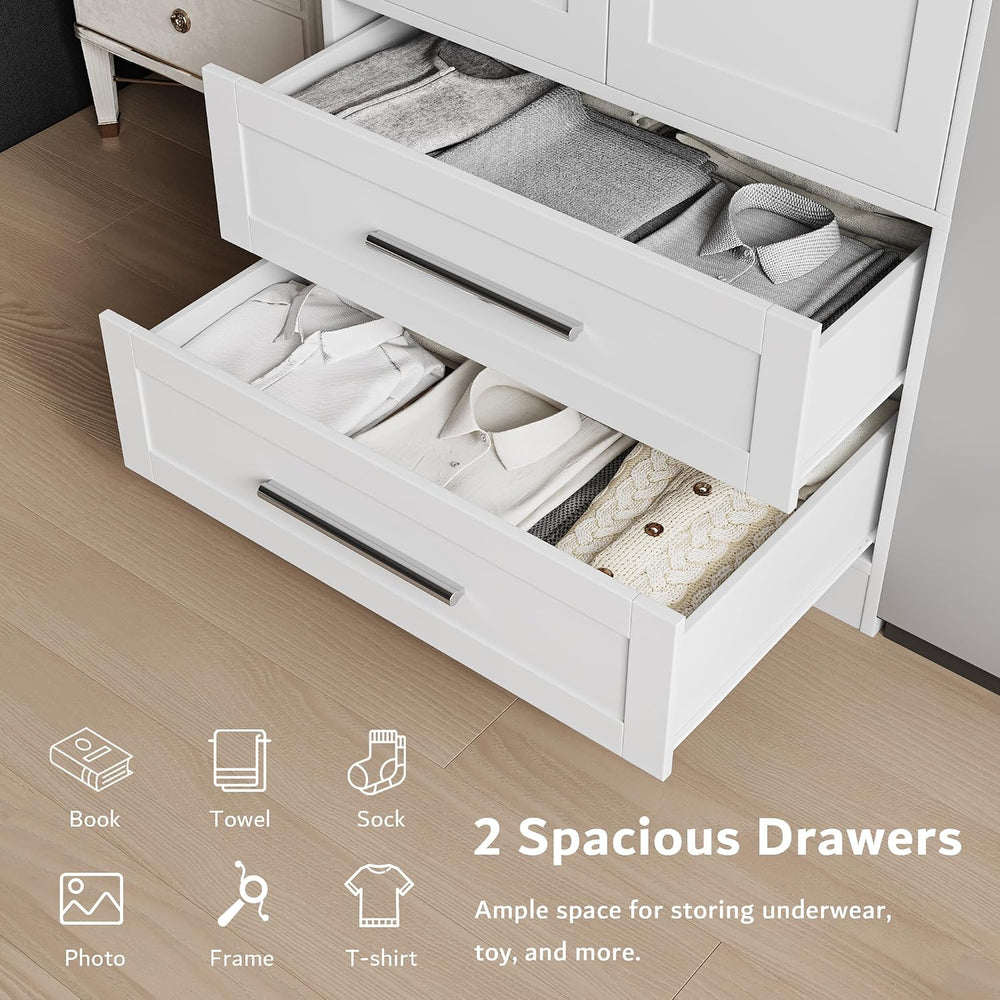 iPormis Armoire Wardrobe Closet with 2 Drawers, Modern Wooden Bedroom Armoire...