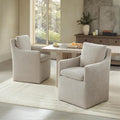 Upholstered Dining Chairs with Casters, No Assembly Modern Accent Armchair with Rollers for Dining Room, Bedroom, Living Room, Reading Room, Already Assembled, Sand, 2 Box