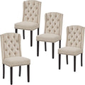 Yaheetech Upholstered Dining Chairs Set of 4 Button Tufted Kitchen Chairs with Solid Wood Legs and Nailhead Trims for Dining Room, Living Room, Restaurant, Beige