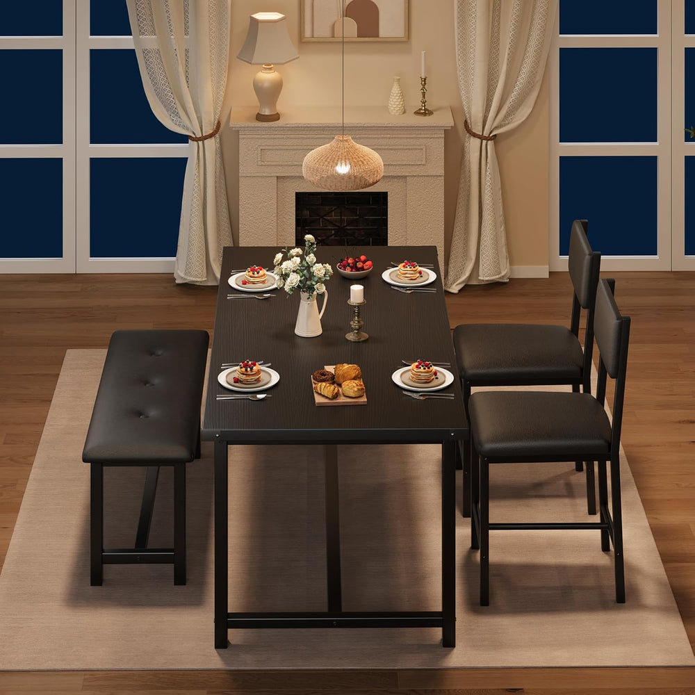 GarveeHome Dining Table Set for 4 with 2 Upholstered Chairs and Bench, 4 Piec...