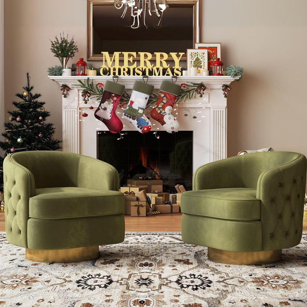 Hyfirm Modern Accent Chair, Swivel Barrel Armchair for Living Room, Button Tu...