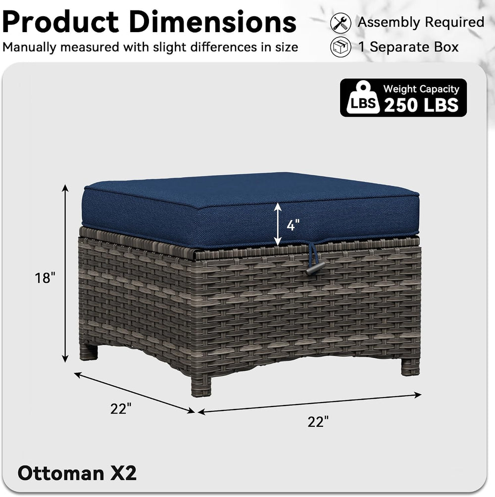 Patio Ottomans Set of 2, 22"x 22"x 18" Outdoor Wicker Footstoo...