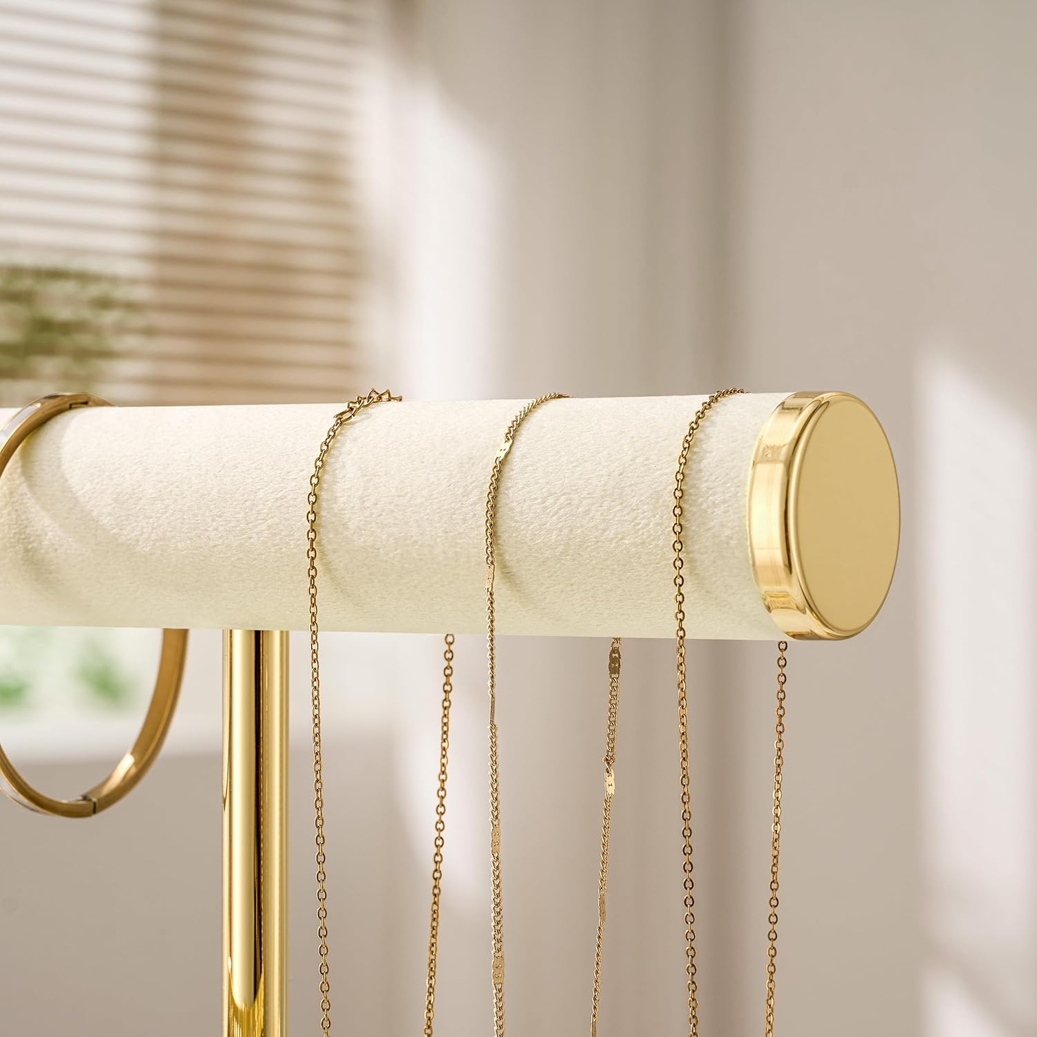 2 Tier Bracelet Holder Display - Detachable T Bar Beige Velvet Bracelet Holder, Jewelry Holder Organizer for Bracelet, Necklace, Earrings, Rings