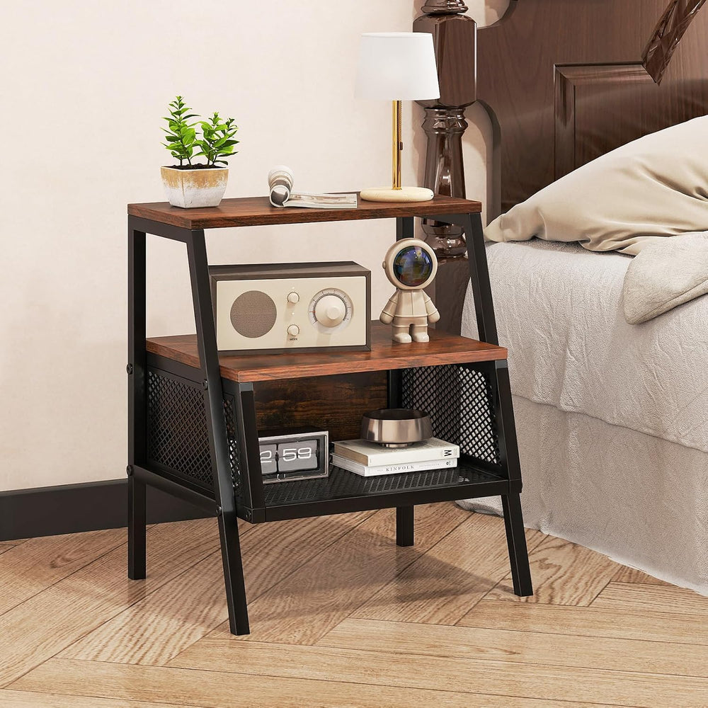 Giantex Industrial Nightstand, Modern End Table w/Open Shelves & Metal Me...
