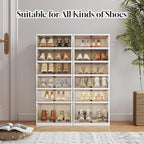 6-Tier Foldable Shoe Rack Organizer, 24 Pairs Stackable & Collapsible Shoe Cabinet with Transparent Doors & Leather Handles, Space-Saving Storage for Entryway, Closet, Kitchen, Cabinet, White