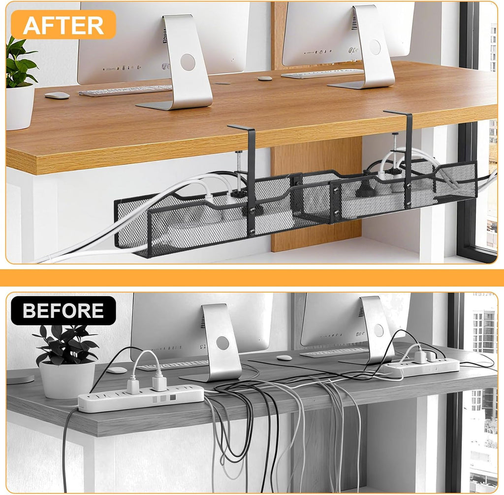 30'' Under Desk Cable Management - No Drill Installation Cable Management Tray, Modern Cord Organizer for Office/Home Desk, Fits Power Strips & Wires(Black, XXL)