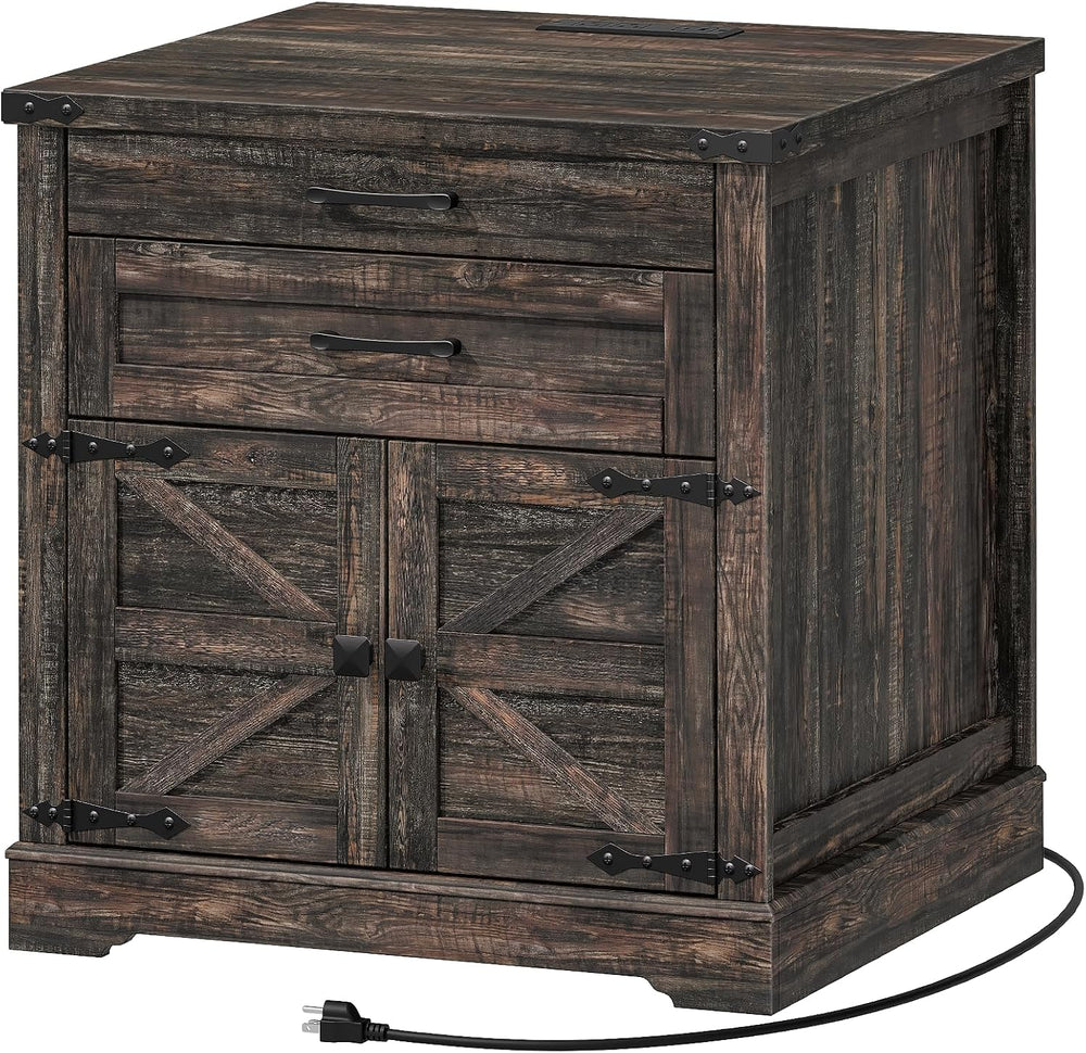 RALGEND Farmhouse End Table with Charging Station, 24'' Sofa Side Tab...