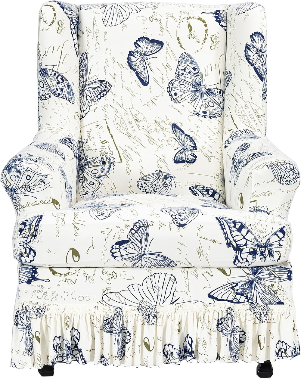 CRFATOP 2 Piece Stretch Wingback Chair Cover with Skirt for Living Room,06