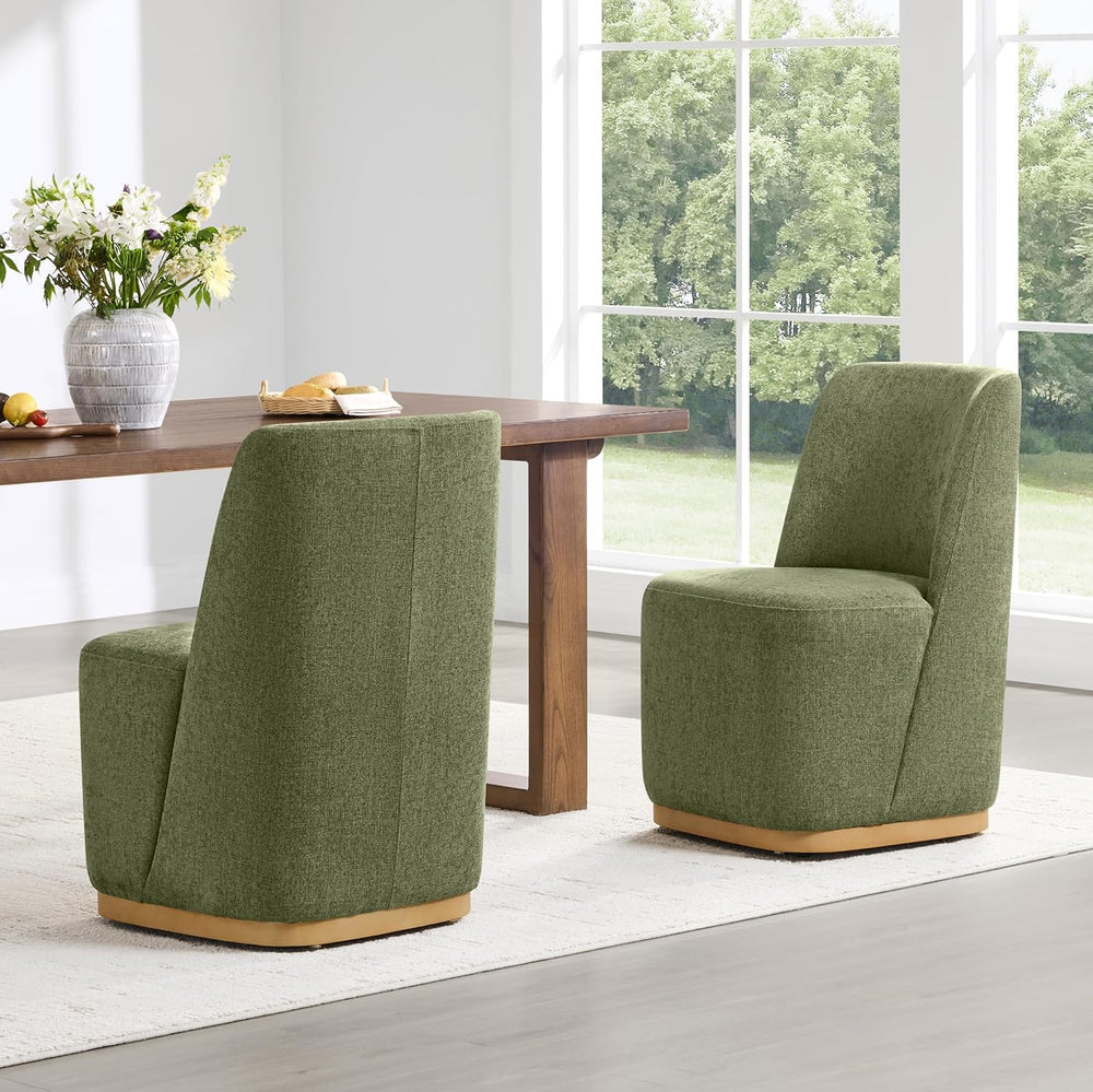 CHITA Upholstered Rolling Dining Chair on Casters Set of 2, FSC Certified Mod...