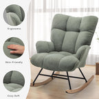 SAETSFEG Rocking Chair Nursery Teddy Upholstered Glider Rocker Rocking Accent Chair Padded Seat with High Backrest Armchair Comfy Side Chair for Living Room Bedroom Offices (Green Teddy)