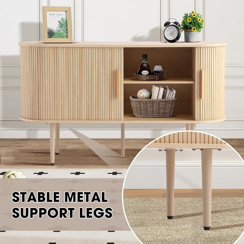 Grepatio 55" Sideboard Buffet Cabinet with Fluted Slide Doors, Tambour S...